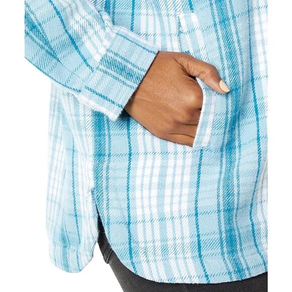 NWT Lucky Brand Shacket Blue/White Button Up Oversized Pockets Womens XL - Picture 3 of 5